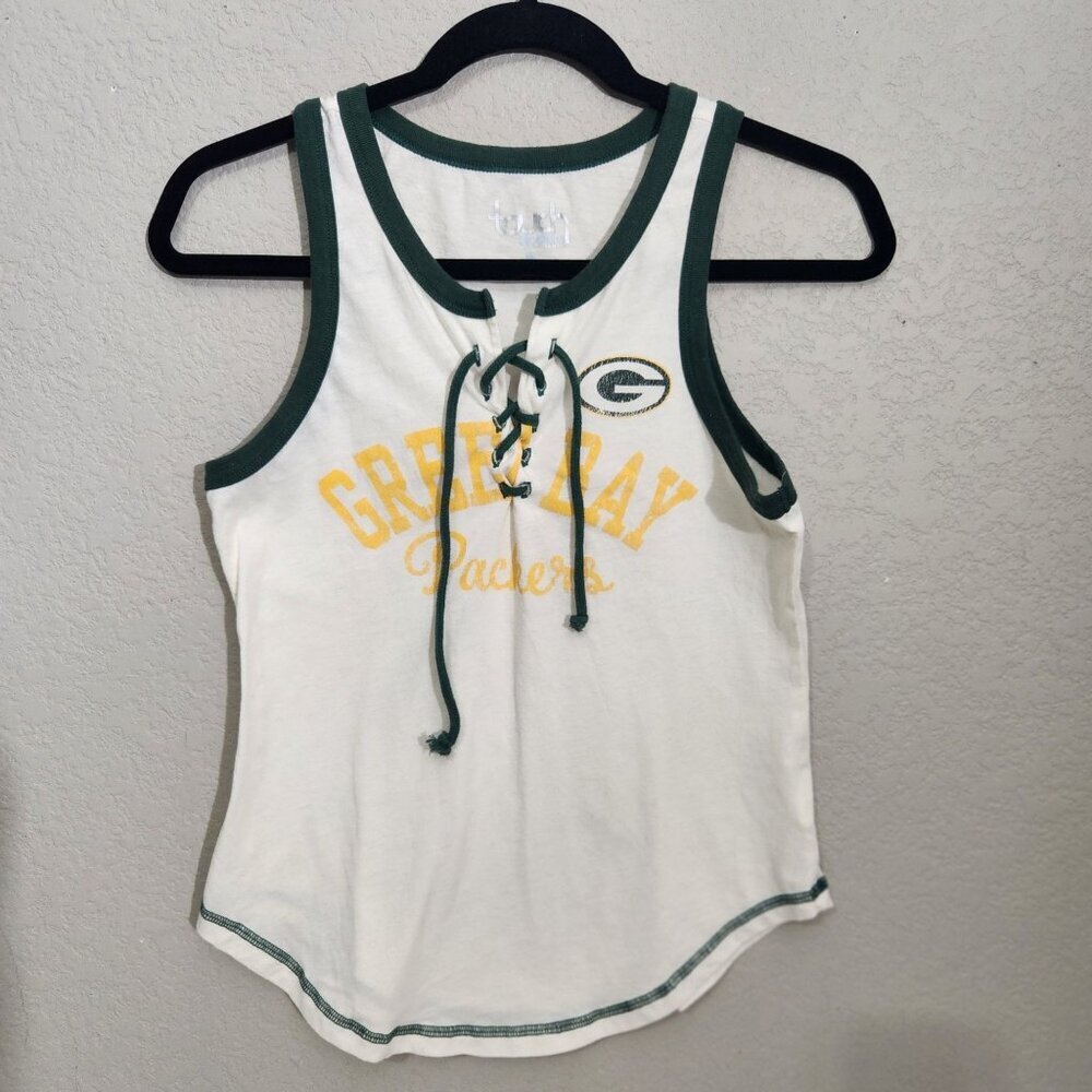 Green Bay Packers Womens Lace-Up Tank Top By Touch S White/Green NFL Apparel Siz